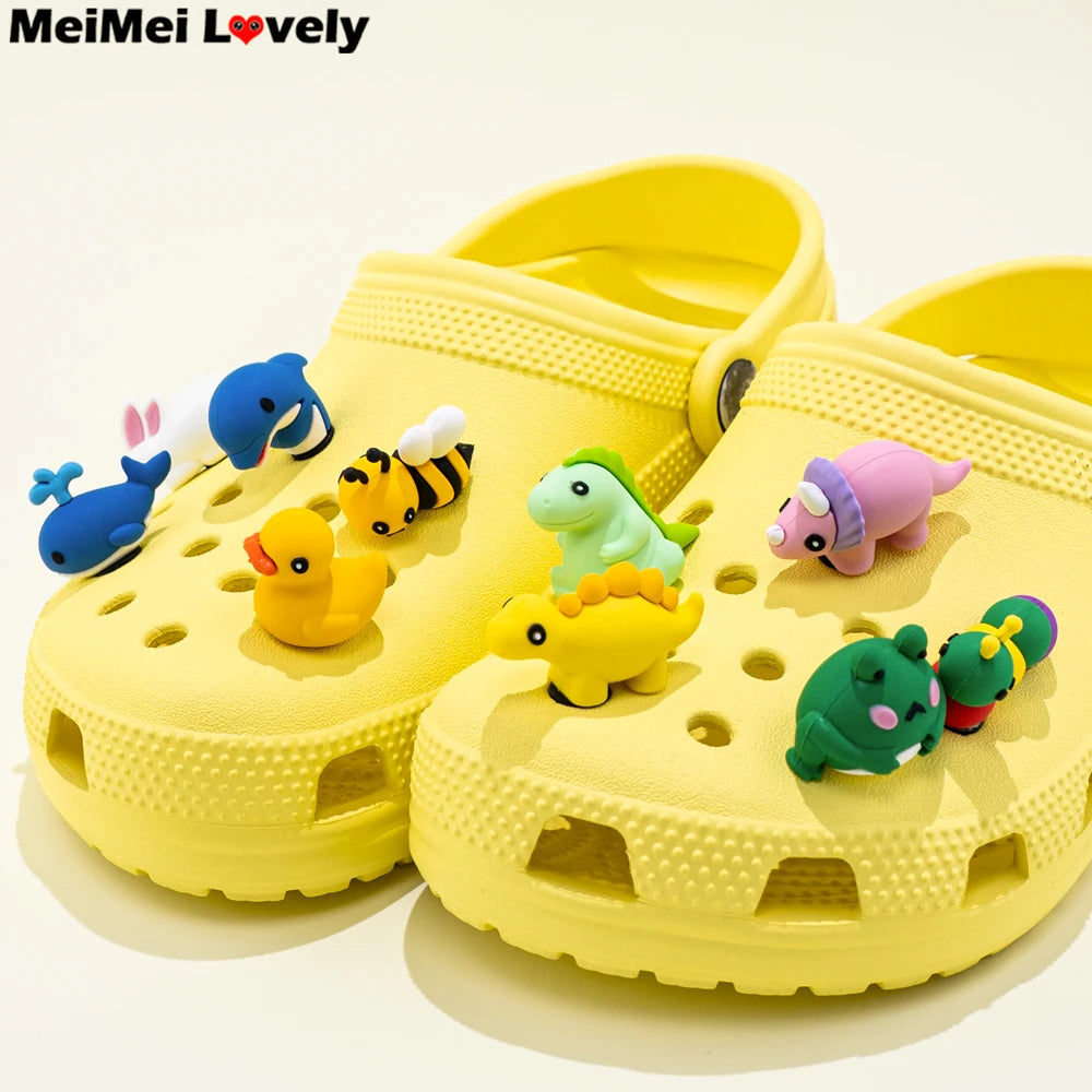 1/5pcs 3D Shoe Charms Cute Dinosaur Duck Bunny Shoe Decoration Buckle Kawaii Frogs Bees Garden Sandal Accessories Kids Gift