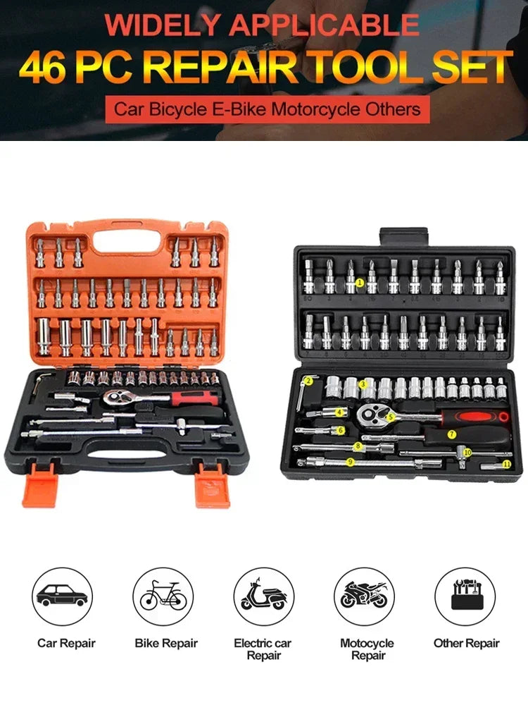 Motorcycle Toolbox Set Fast Ratchet Wrench 150/46pcs Socket Group Bit Industrial-grade Toolbox Auto Repair Tools Car Maintenance