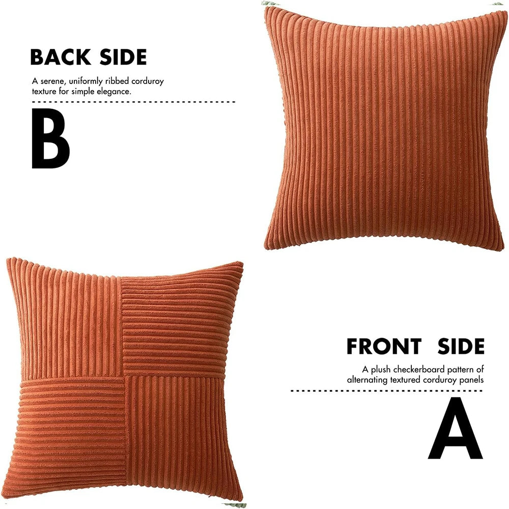 Rust Boho Throw Pillow Cover 18x18 Inch for Couch Bed Sofa Soft Corss Corduroy Patchwork Textured Terracotta Accent Cushion Case