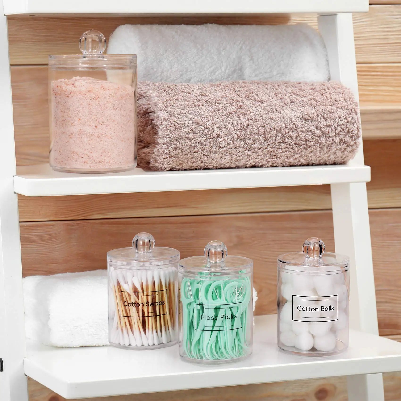 4 Pack Acrylic Qtip Holder Dispenser for Cotton Swabs, Balls, Pads, Floss Picks- Small Clear Vanity Makeup Storage Box Organizer