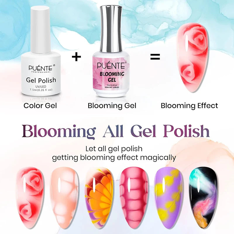 15ML Blooming Marble Gradient Gel Nail Polish Spreading Effect Watercolor Floral Print Nail Art Soak Off UV/LED Nail Varnish