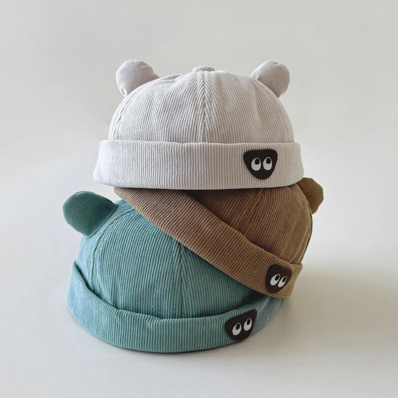 Autumn Corduroy Baby Landlord Hat Cartoon Ear Toddler Melon Cap 1-4year Kids Solid Color Bonnet Children Brimless Docker Caps 모자