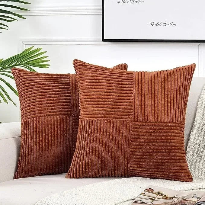 Rust Boho Throw Pillow Cover 18x18 Inch for Couch Bed Sofa Soft Corss Corduroy Patchwork Textured Terracotta Accent Cushion Case