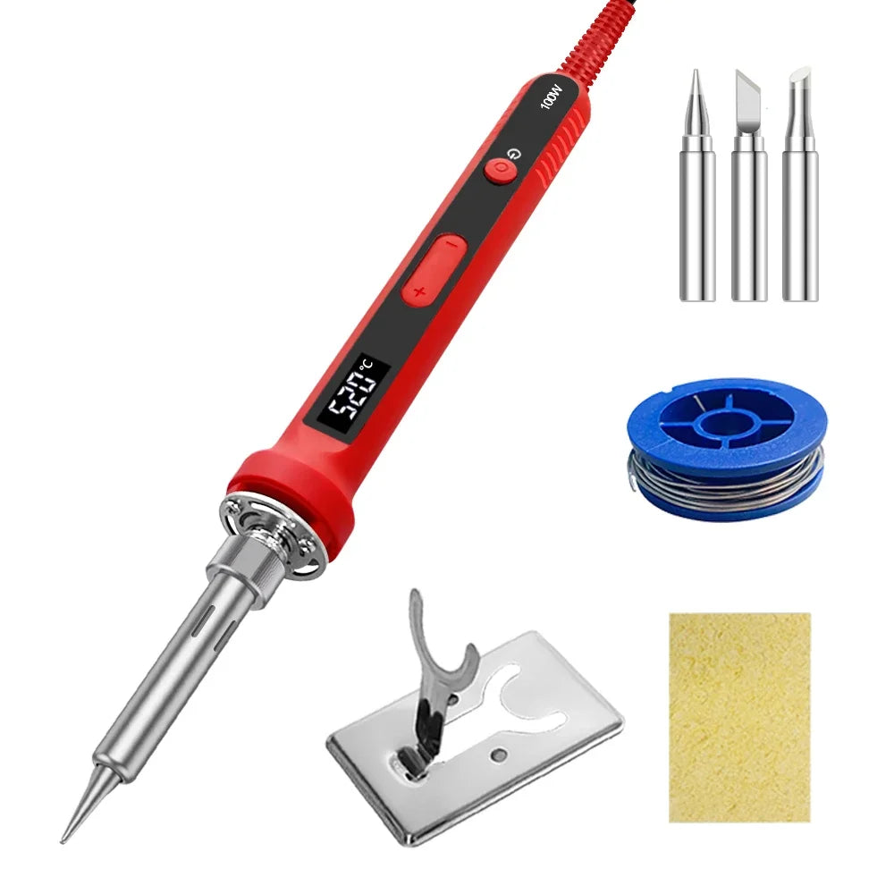 100W/120W Digital Soldering Iron Kit Repair Soldering Tool Set Electric Soldering Iron Dual Calibration Temperature 200-600C