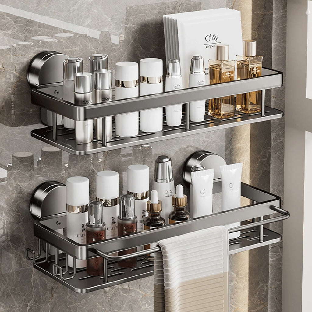 Suction Cup Bathroom Shelf No Drill Wall Mounted Shampoo Bottle Shower Rack Toilet Storage Rack Aluminum Bathroom Kitchen