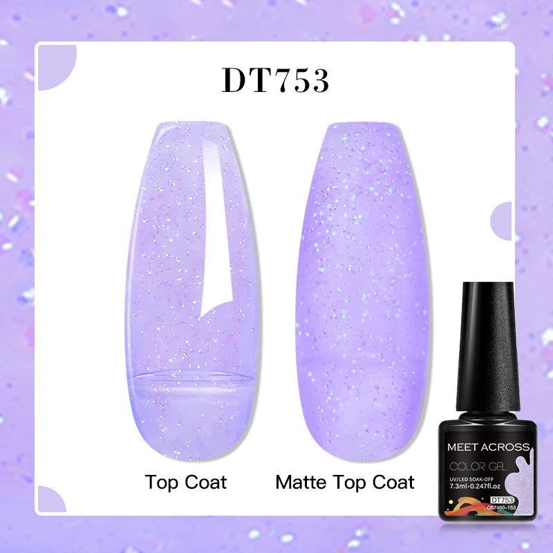 MEET ACROSS 160 Colors 7.3ml Gel Nail Polish Pink Green Blue Fluorescent Summer Glitter Varnish Semi Permanent Nail Art Gel