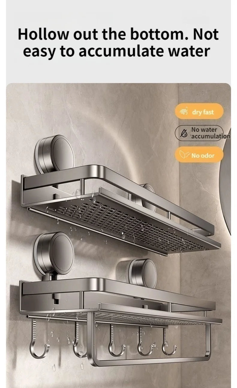No Drill Suction Cup Adhesive Bathroom Rack Bathroom Shelf Toilet Aluminum Hanging Rack Bathroom Organizer Hang On The Wall