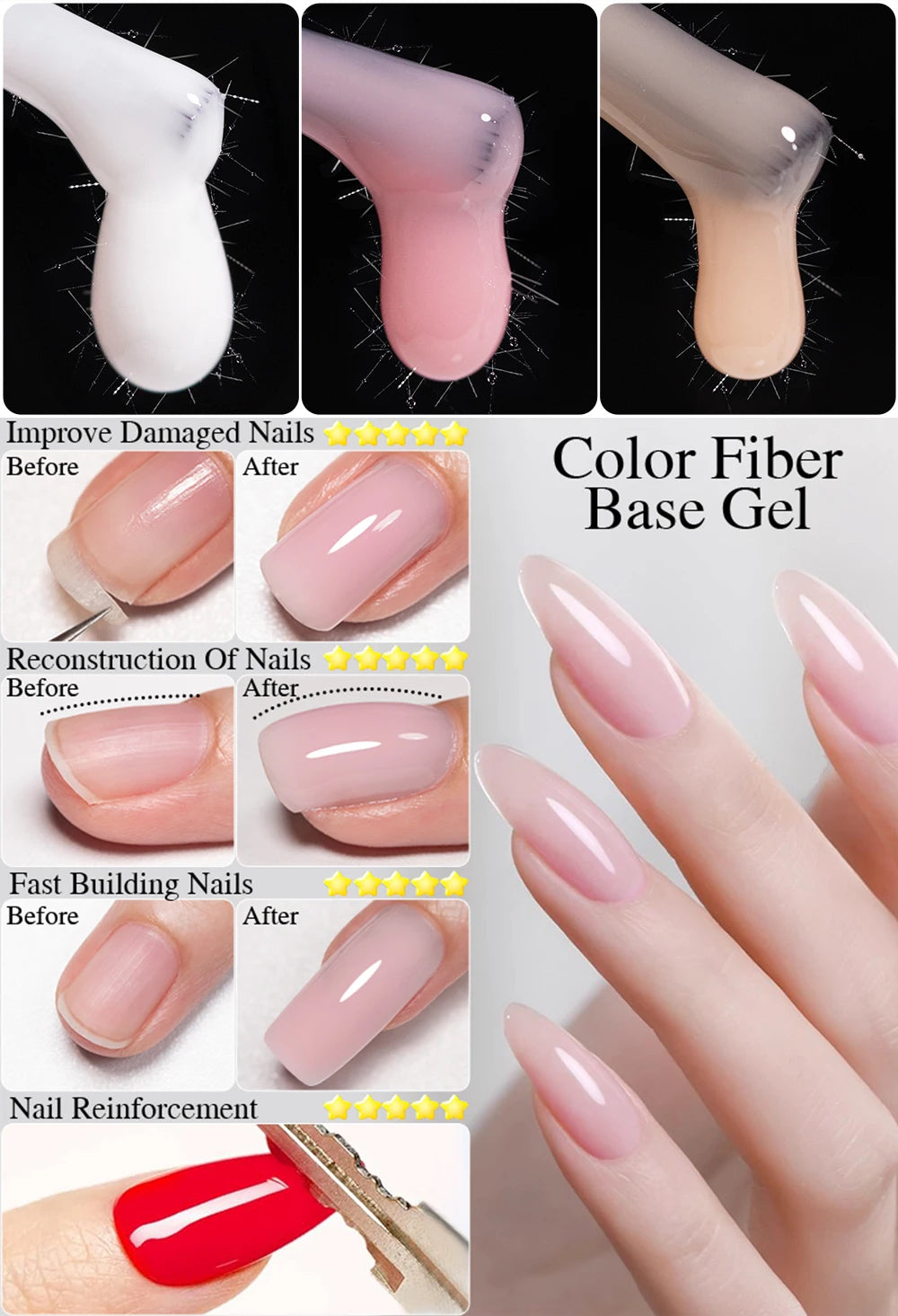 15ML Milky White Jelly Nude Pink Fiber Base Gel For Nails Repair Strengthen Extension Construction Soak Off UV Nail Art Varnish