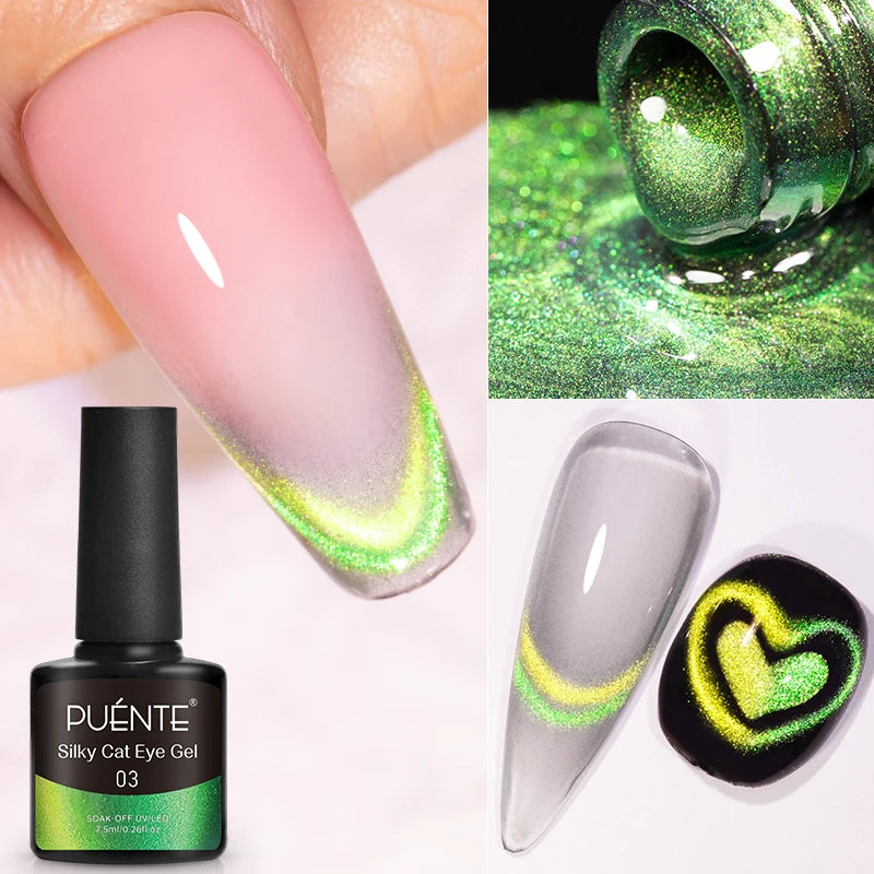PUENTE 7.5ML Smooth Ceramics Cat Magnetic Gel Nail Polish White Moonlight Shades Cat Eye Soak Off UV Nail Art Varnish Manicure