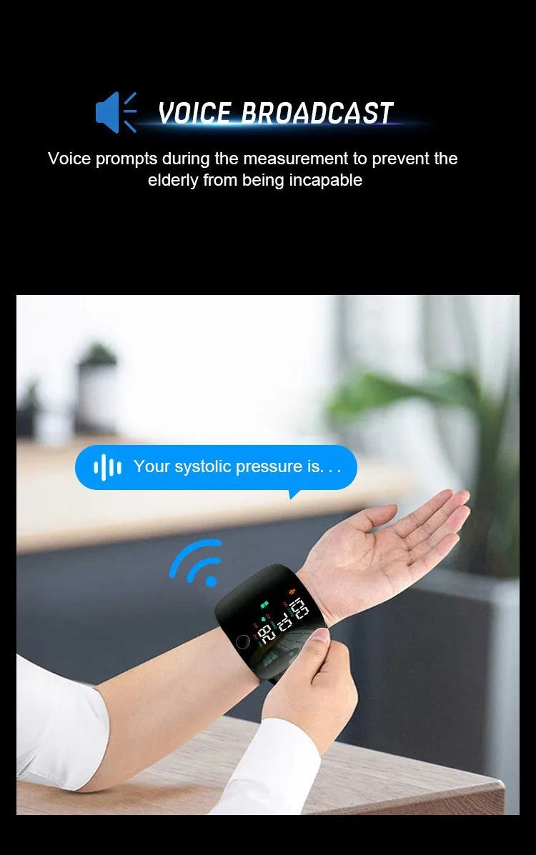 New LED Wrist Blood Pressure Monitor Rechargeable English Voice Broadcast Sphygmomanometer Tonometer BP Monitor