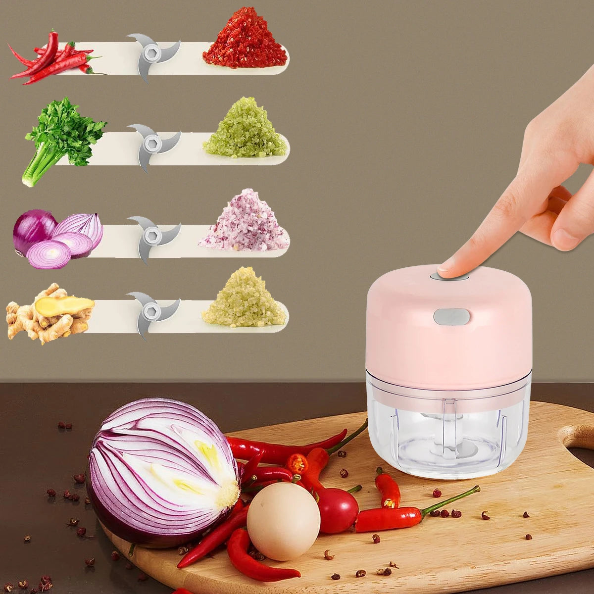 100ml Mini Food Processor for Meat, Onions, Vegetable Chopper, Wireless Electric Garlic Chopper, Fine Stainless Steel Blade