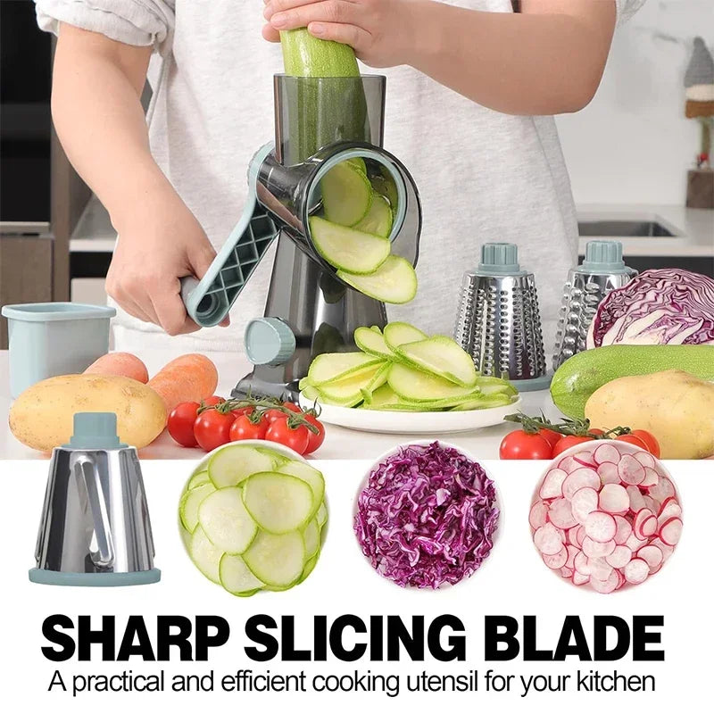 2025 3-in-1 Rotary Cheese Grater Multifunctional Manual Veg Slicer Nut Grinder Kitchen Essential Tool