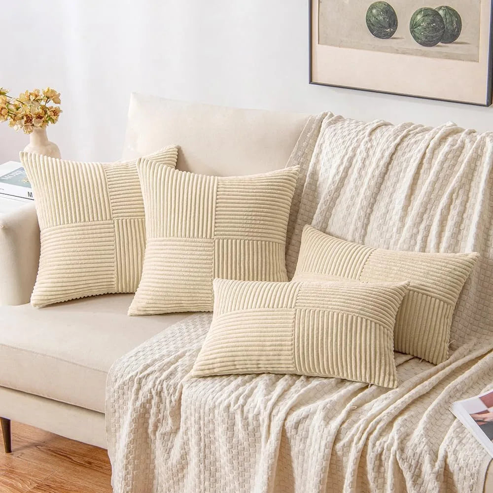 Rust Boho Throw Pillow Cover 18x18 Inch for Couch Bed Sofa Soft Corss Corduroy Patchwork Textured Terracotta Accent Cushion Case