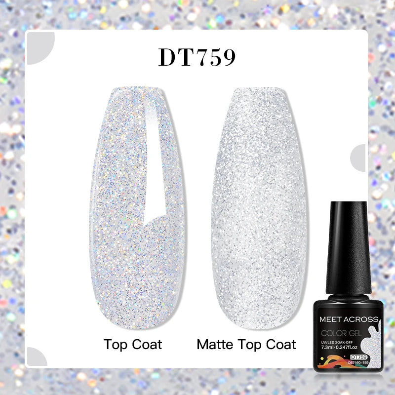 MEET ACROSS 160 Colors 7.3ml Gel Nail Polish Pink Green Blue Fluorescent Summer Glitter Varnish Semi Permanent Nail Art Gel