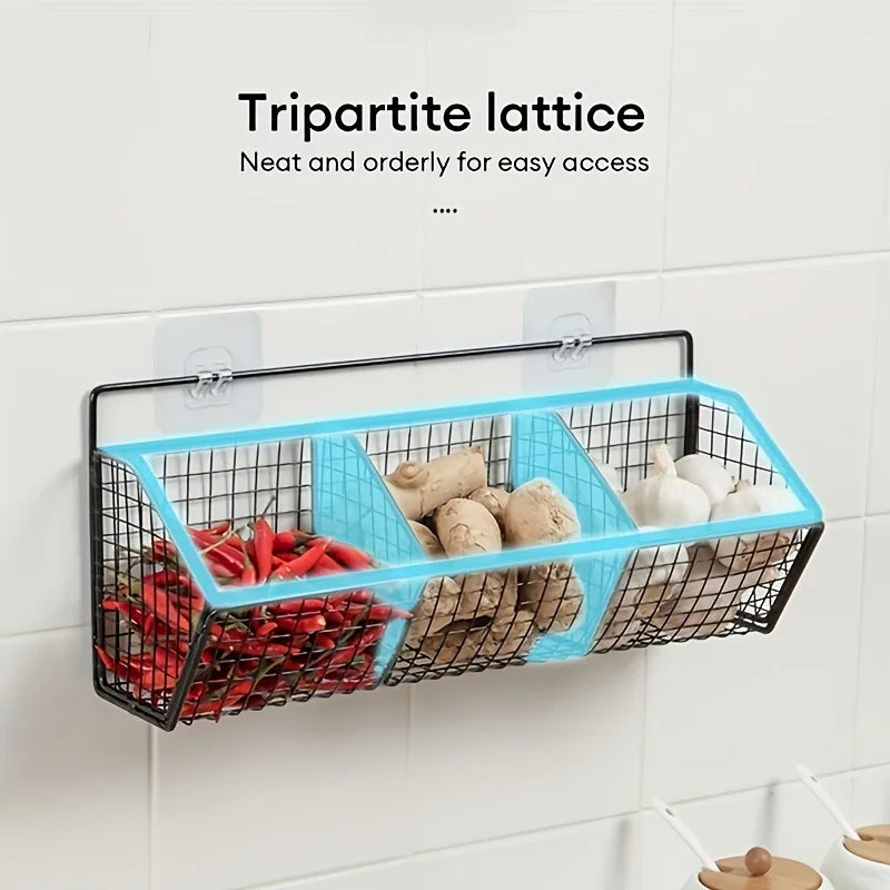 Wall Mounted Kitchen Storage Basket Suitable for Durable Metal Wire Storage of Spices, Garlic, Onions, and Vegetables