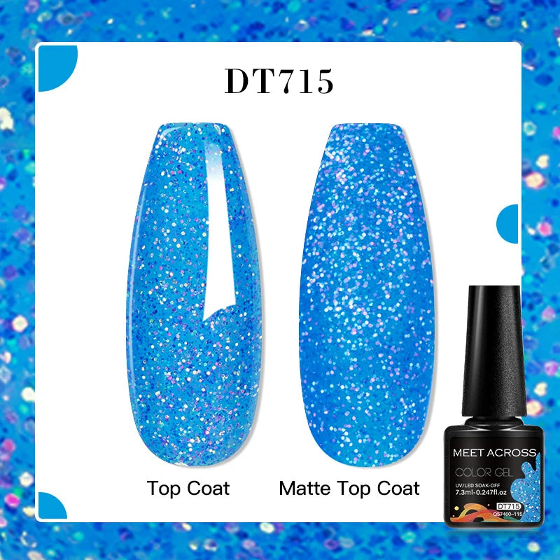 MEET ACROSS 160 Colors 7.3ml Gel Nail Polish Pink Green Blue Fluorescent Summer Glitter Varnish Semi Permanent Nail Art Gel