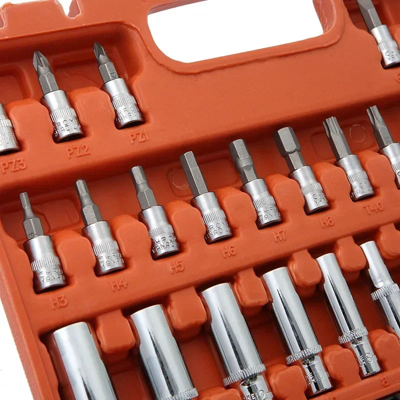 Motorcycle Toolbox Set Fast Ratchet Wrench 150/46pcs Socket Group Bit Industrial-grade Toolbox Auto Repair Tools Car Maintenance