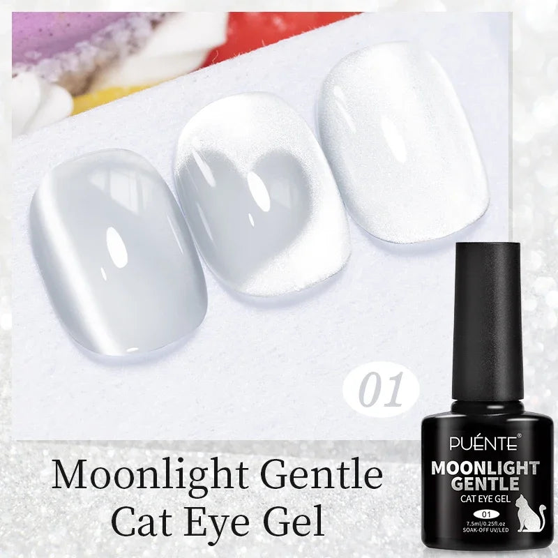 PUENTE 7.5ML Smooth Ceramics Cat Magnetic Gel Nail Polish White Moonlight Shades Cat Eye Soak Off UV Nail Art Varnish Manicure