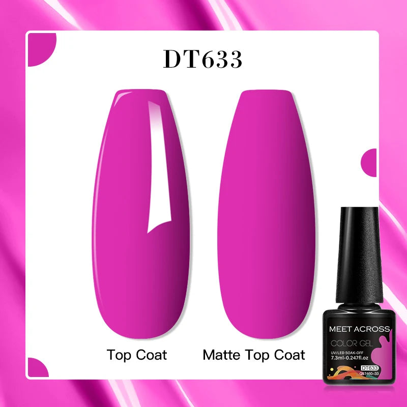 MEET ACROSS 160 Colors 7.3ml Gel Nail Polish Pink Green Blue Fluorescent Summer Glitter Varnish Semi Permanent Nail Art Gel