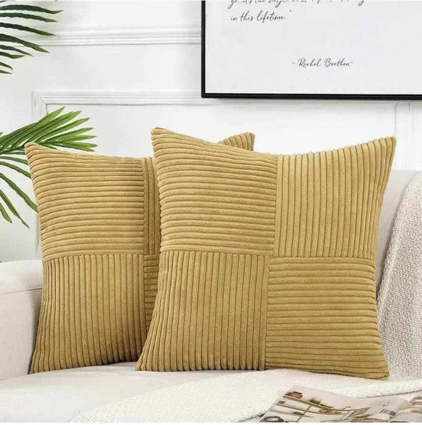 Rust Boho Throw Pillow Cover 18x18 Inch for Couch Bed Sofa Soft Corss Corduroy Patchwork Textured Terracotta Accent Cushion Case
