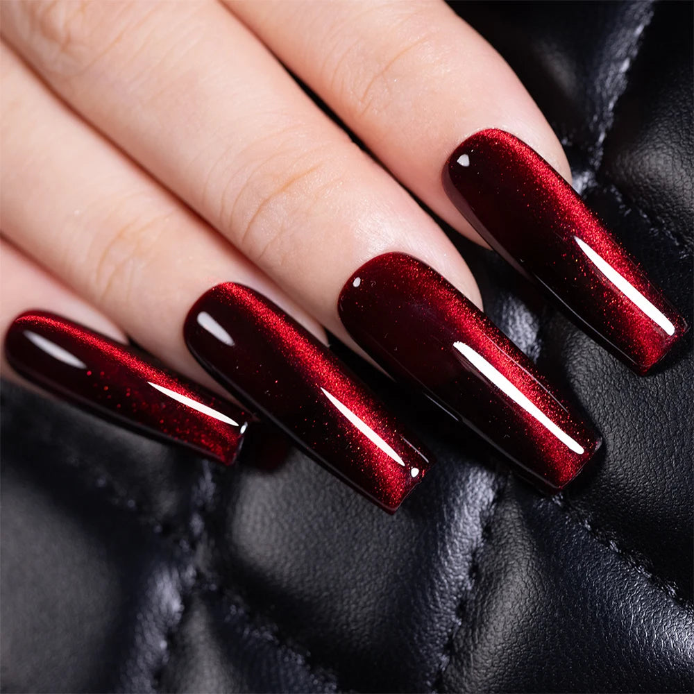 PUENTE 7.5ML Wine Red Cat Magnetic Gel Nail Polish Super Shiny Ruby Red Cat Eye Gel Soak Off UV Semi-Permanent Nail Art Varnish
