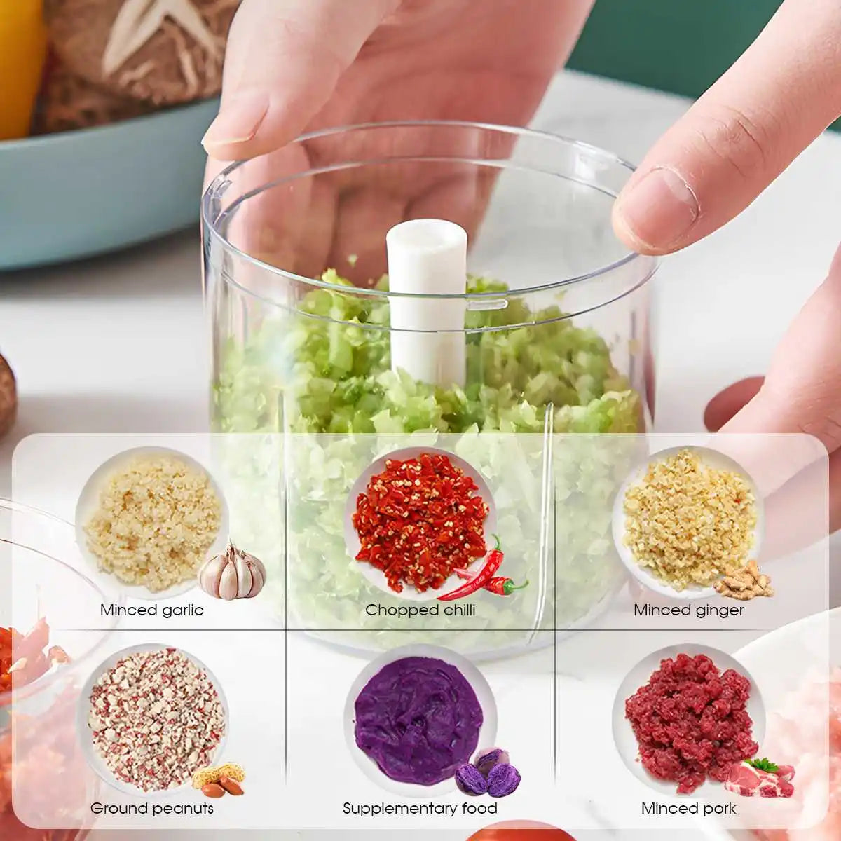 Garlic Crusher, Highly Efficient Masher Chopper for Home, Multifunctional Manual Grinder with Safe Blades