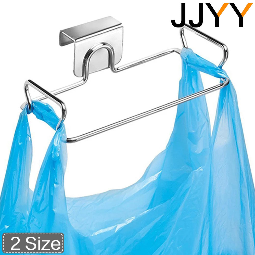 JJYY Kitchen Trash Rack Cabinet Door Garbage Bags Holder Stainless Steel Closet Garbage Storage Holder Kitchen Storage Supplies