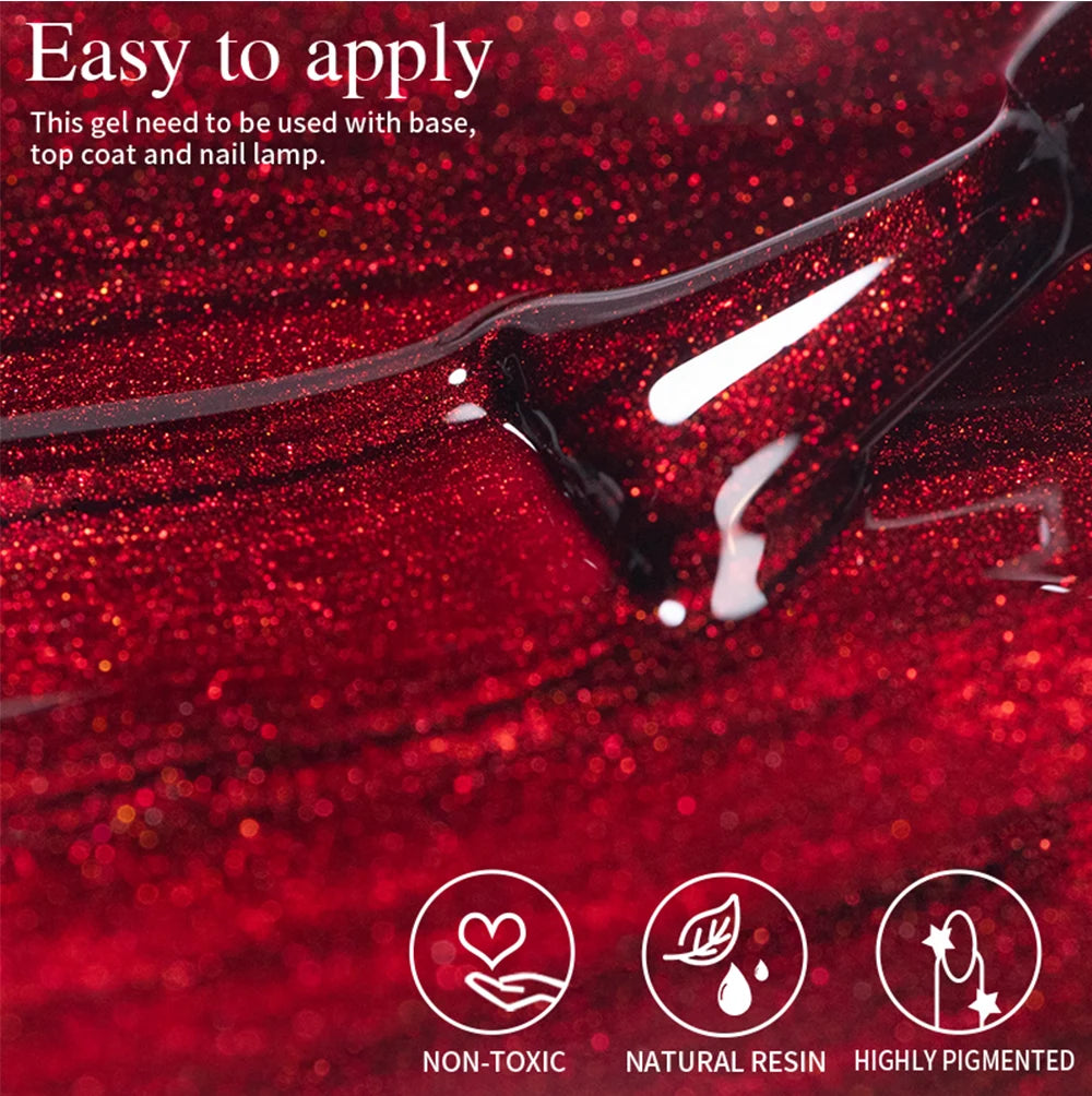 PUENTE 7.5ML Wine Red Cat Magnetic Gel Nail Polish Super Shiny Ruby Red Cat Eye Gel Soak Off UV Semi-Permanent Nail Art Varnish