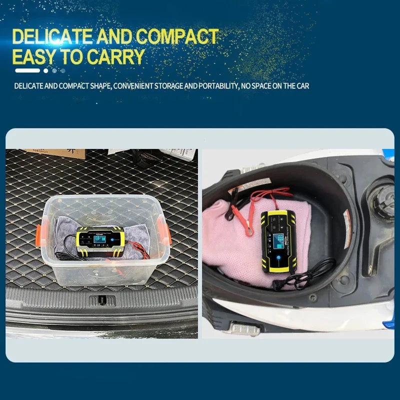 Car Battery Charger 12V 24V Pulse Repair LCD Display Smart Fast Charge AGM Deep Cycle GEL Lead-Acid Charger For Auto Motorcycle