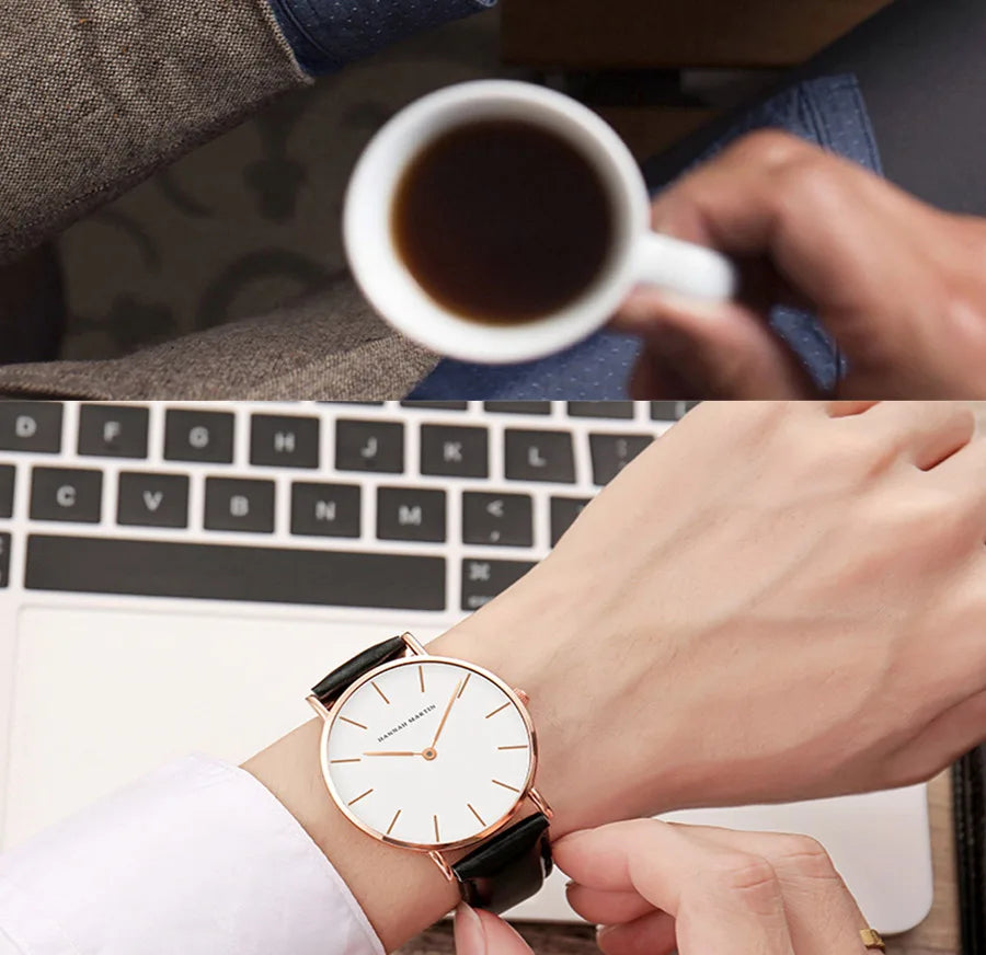Hannah Martin Brand Fashion  Japan Quartz Wrist Watches Silver Brown Leather Men Watch Waterproof Dress Watch Men Casual
