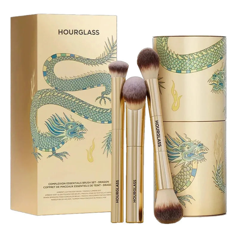 3pcs/set Hourglass Makeup brushes Powder Foundation Blush Concealer Make up brush with Dragon cosmetic bucket Storage box