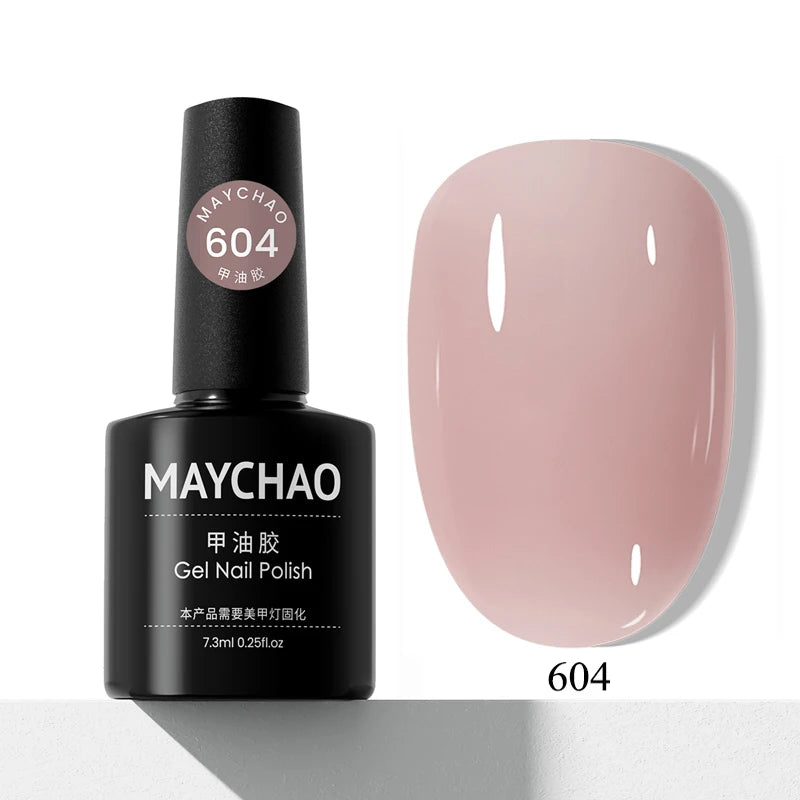 MAYCHAO Transparent Nude Jelly Gel Nail Polish Semi Permanent 7.3ml Top Coat Soak Off UV LED Varnish Nail Art Design Base Gel