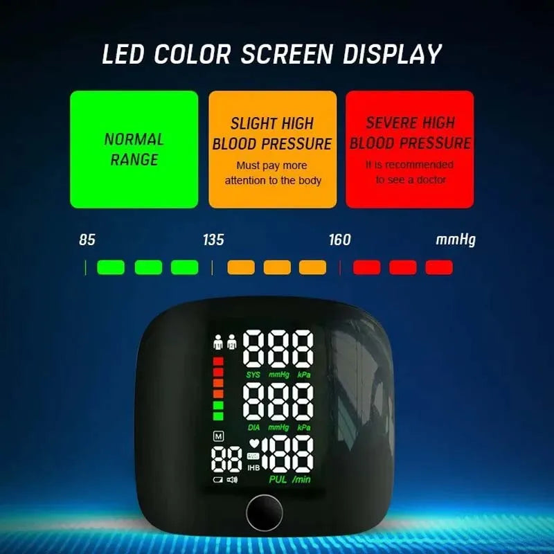 New LED Wrist Blood Pressure Monitor Rechargeable English Voice Broadcast Sphygmomanometer Tonometer BP Monitor