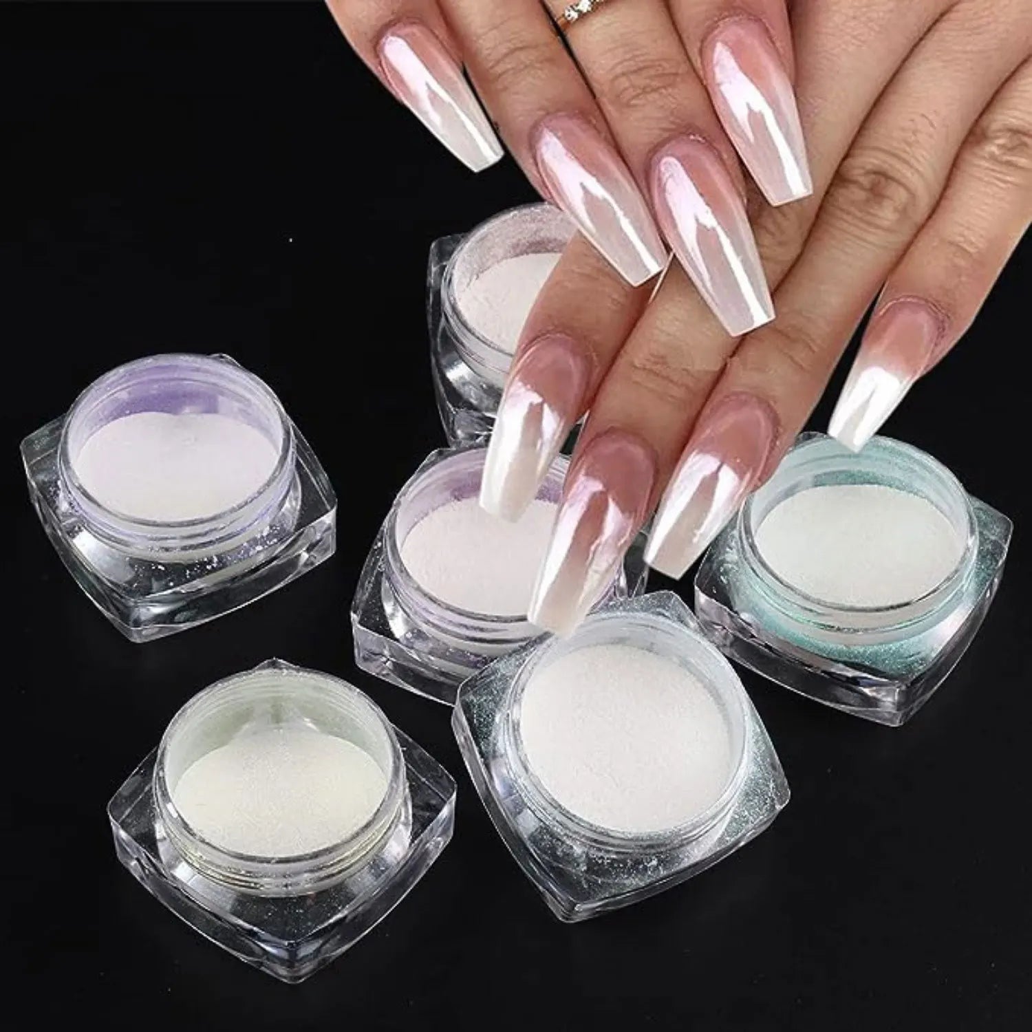 Pearl White Rubbing on Nail Art Glitter Dust Chrome Aurora Yellow Purple Manicure Decorations Mirror Mermaid Nail Powder Pigment