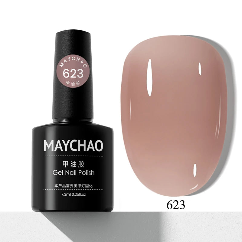 MAYCHAO Transparent Nude Jelly Gel Nail Polish Semi Permanent 7.3ml Top Coat Soak Off UV LED Varnish Nail Art Design Base Gel