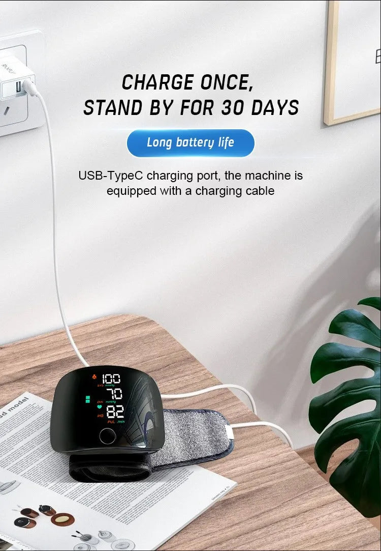 New LED Wrist Blood Pressure Monitor Rechargeable English Voice Broadcast Sphygmomanometer Tonometer BP Monitor