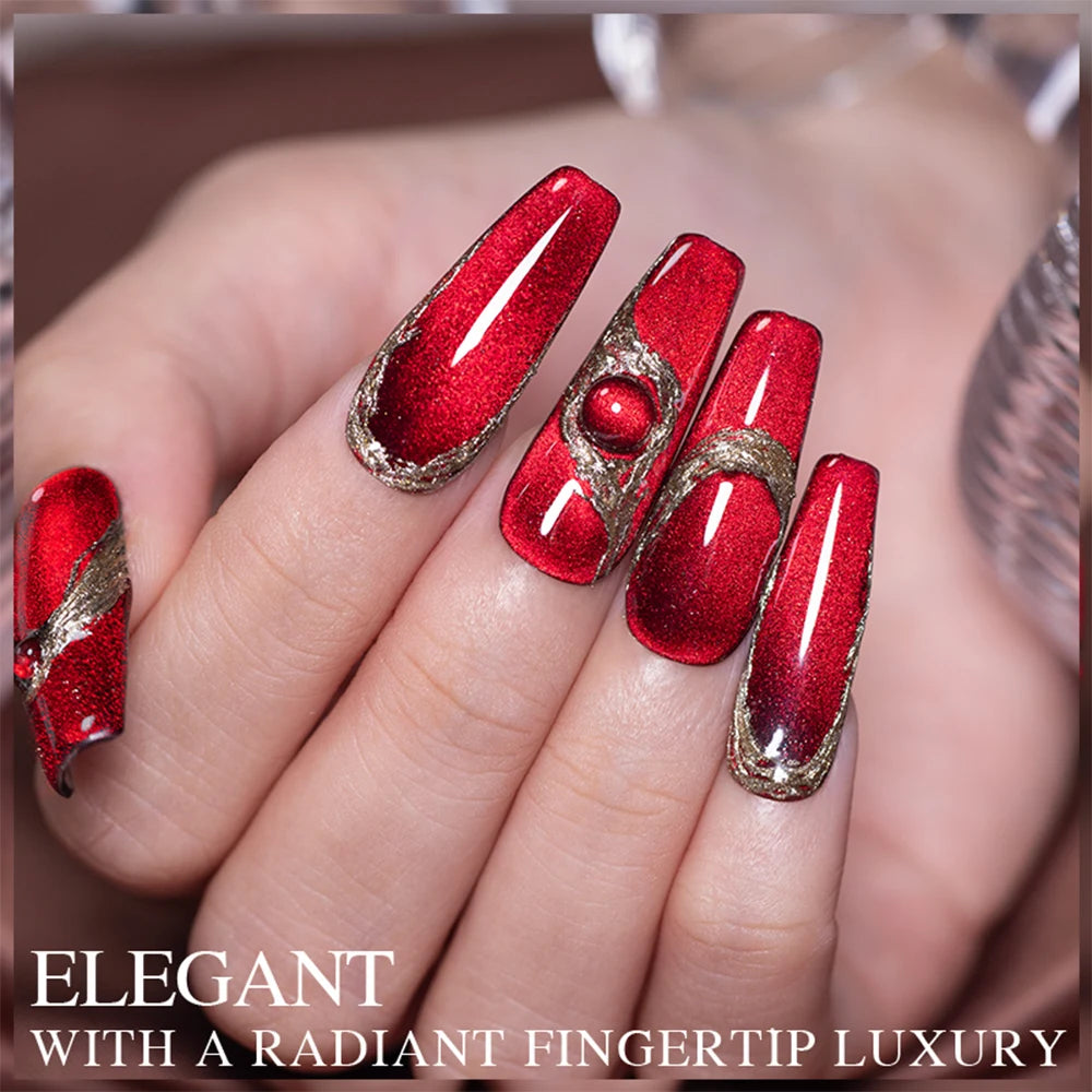 PUENTE 7.5ML Wine Red Cat Magnetic Gel Nail Polish Super Shiny Ruby Red Cat Eye Gel Soak Off UV Semi-Permanent Nail Art Varnish