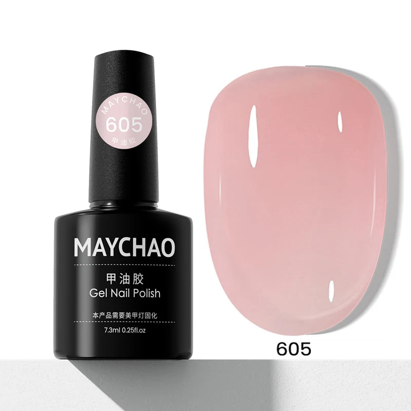 MAYCHAO Transparent Nude Jelly Gel Nail Polish Semi Permanent 7.3ml Top Coat Soak Off UV LED Varnish Nail Art Design Base Gel