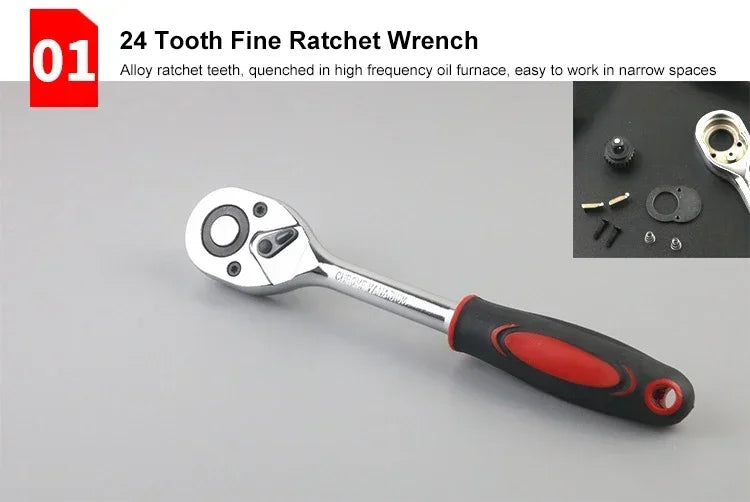 Motorcycle Toolbox Set Fast Ratchet Wrench 150/46pcs Socket Group Bit Industrial-grade Toolbox Auto Repair Tools Car Maintenance