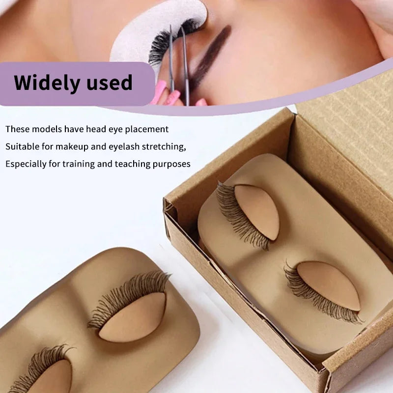 Mini Lash Practice Eyelash Replacement  Training Head Flat Model With Removable  Eyelids With False Eyelashes Head Extension