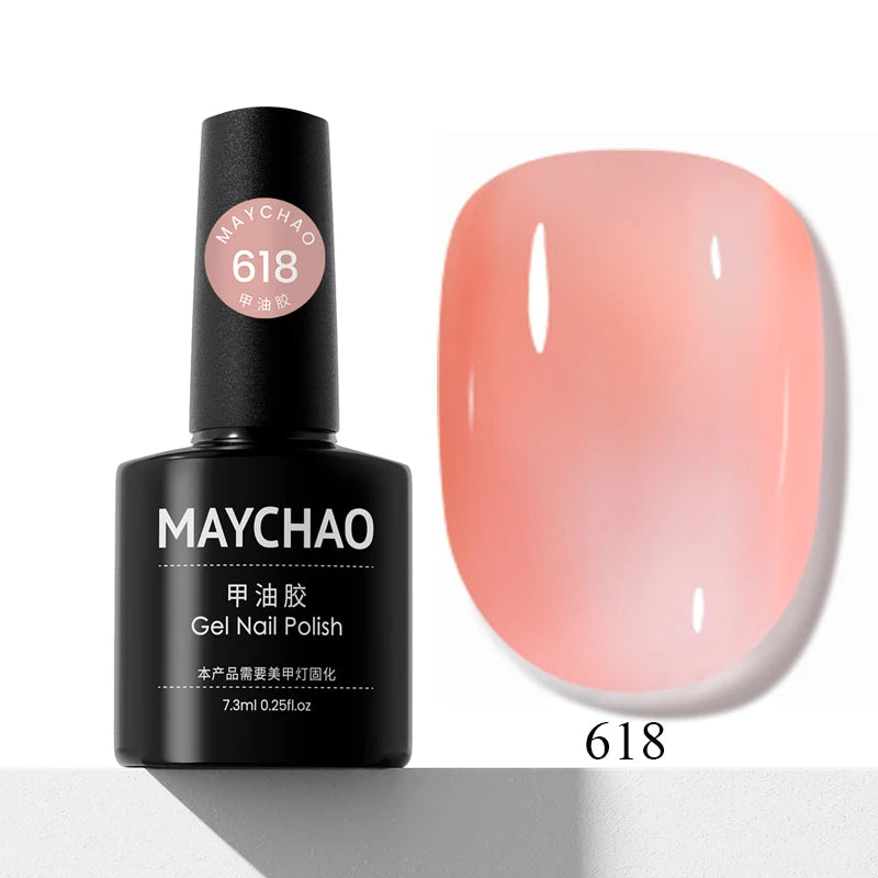 MAYCHAO Transparent Nude Jelly Gel Nail Polish Semi Permanent 7.3ml Top Coat Soak Off UV LED Varnish Nail Art Design Base Gel