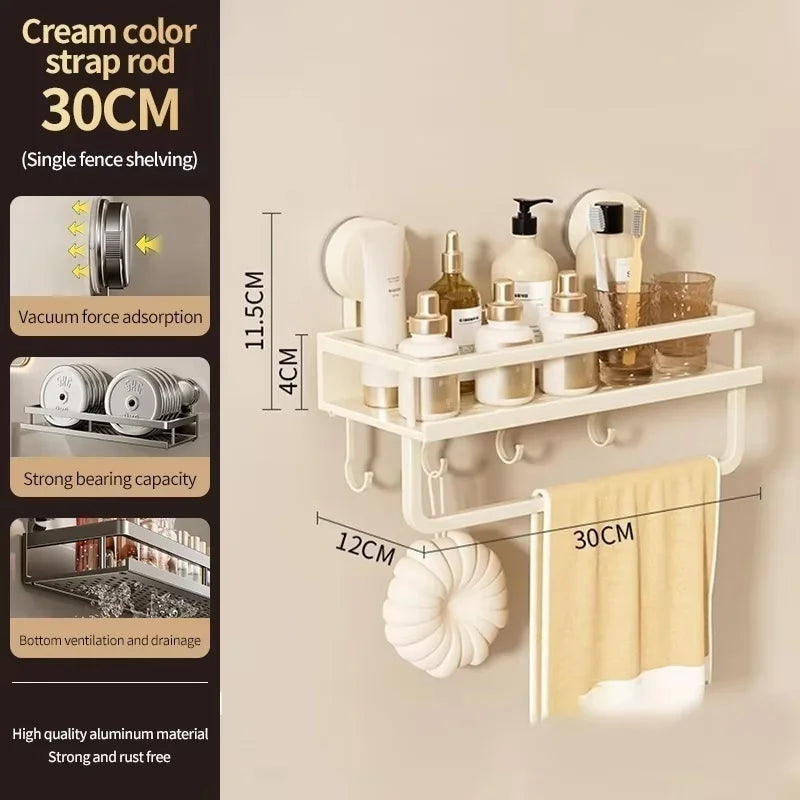 No Drill Suction Cup Adhesive Bathroom Rack Bathroom Shelf Toilet Aluminum Hanging Rack Bathroom Organizer Hang On The Wall