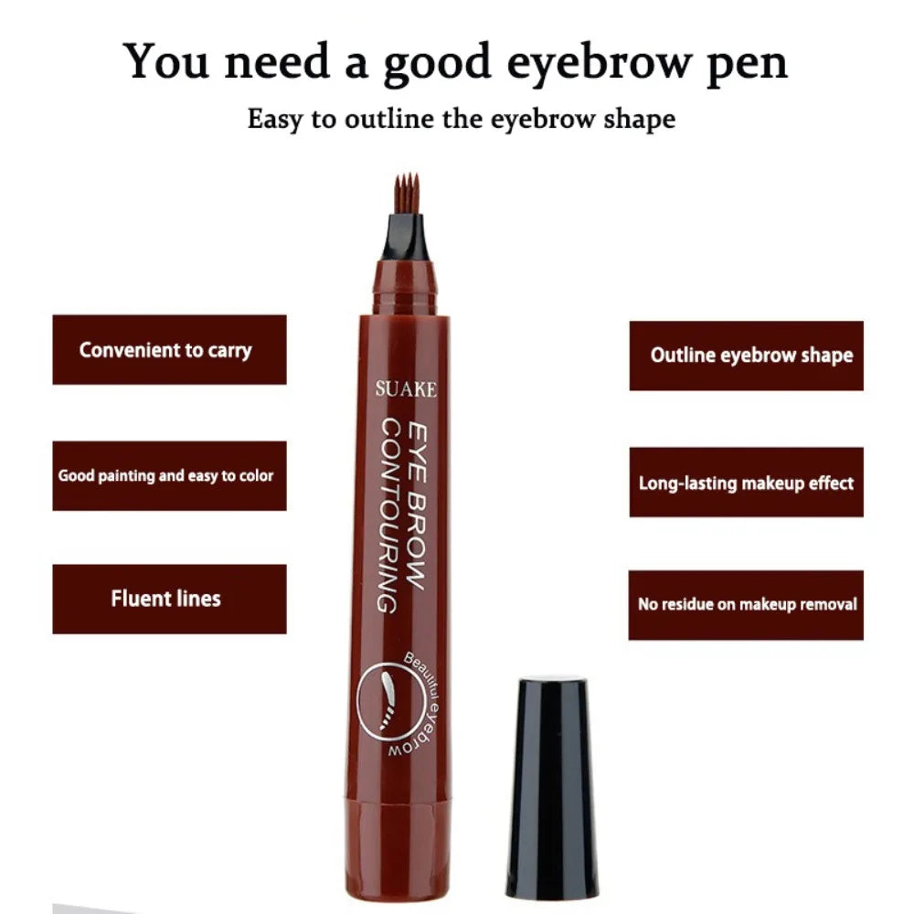 4 Point Head Eyebrow Pencil Long Lasting Waterproof Sweat Proof High Pigmented Eyebrow Tattoo Pen Easy Apply Liquid Brow Makeup
