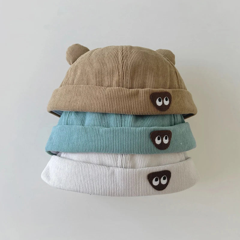 Autumn Corduroy Baby Landlord Hat Cartoon Ear Toddler Melon Cap 1-4year Kids Solid Color Bonnet Children Brimless Docker Caps 모자