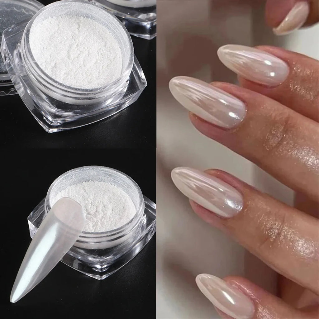 Pearl White Rubbing on Nail Art Glitter Dust Chrome Aurora Yellow Purple Manicure Decorations Mirror Mermaid Nail Powder Pigment