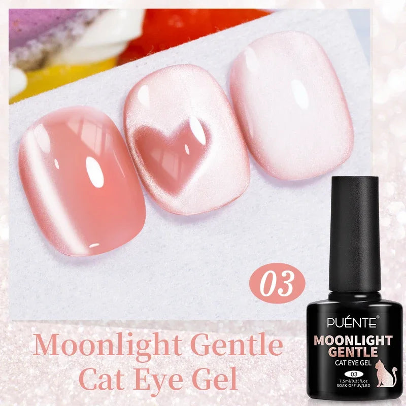 PUENTE 7.5ML Smooth Ceramics Cat Magnetic Gel Nail Polish White Moonlight Shades Cat Eye Soak Off UV Nail Art Varnish Manicure