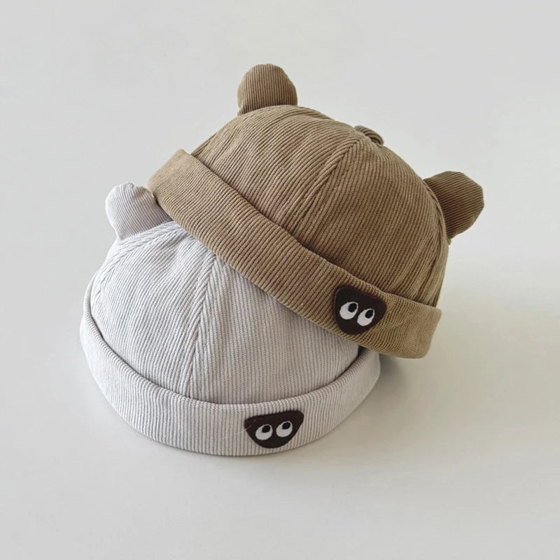 Autumn Corduroy Baby Landlord Hat Cartoon Ear Toddler Melon Cap 1-4year Kids Solid Color Bonnet Children Brimless Docker Caps 모자
