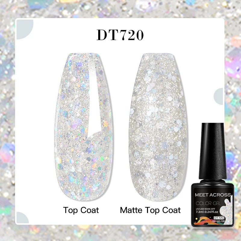 MEET ACROSS 160 Colors 7.3ml Gel Nail Polish Pink Green Blue Fluorescent Summer Glitter Varnish Semi Permanent Nail Art Gel