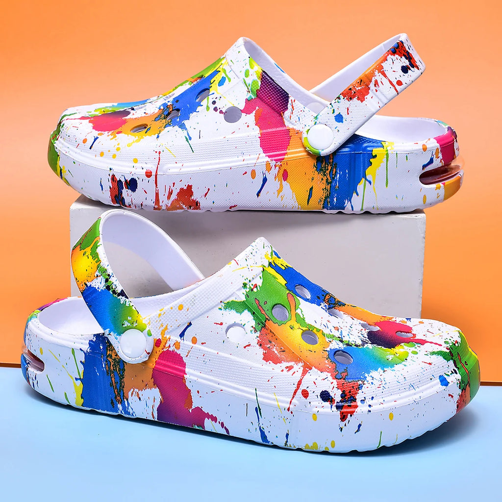 Couple Style Men's and Women's Clogs Sandals Slippers Inkjet Pattern Air Cushion Breathable Beach Sandals Outdoor Thick-Soled Mu