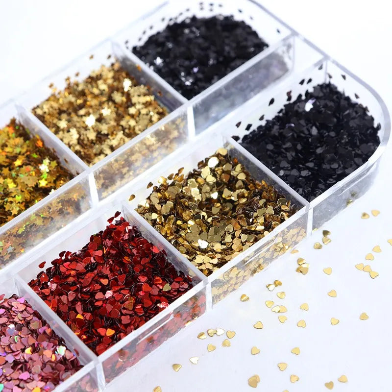 Holographic Love Heart Star Nail Art Sequins 1mm Heart Star Shape Flakes Nail Art Charms Japanese Korean Manicure DIY Decoration